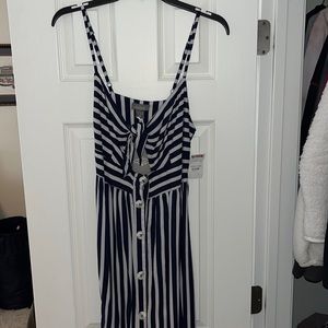 Navy Blue and White Stripped Maxi Dress